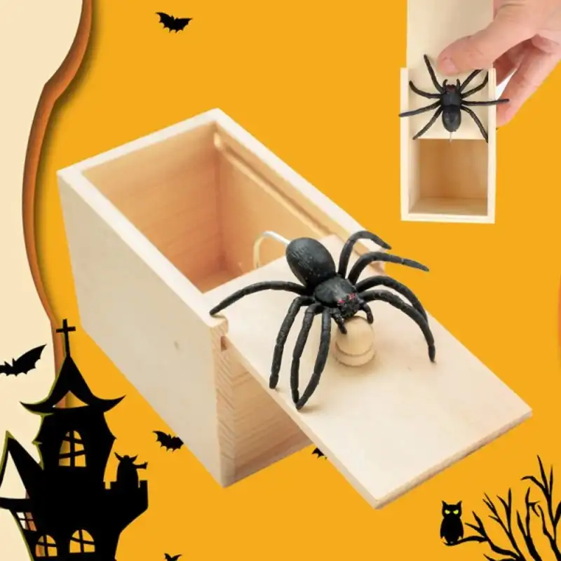 Spider Prank Box Wooden Fun Surprise Happy Box ( Toy )